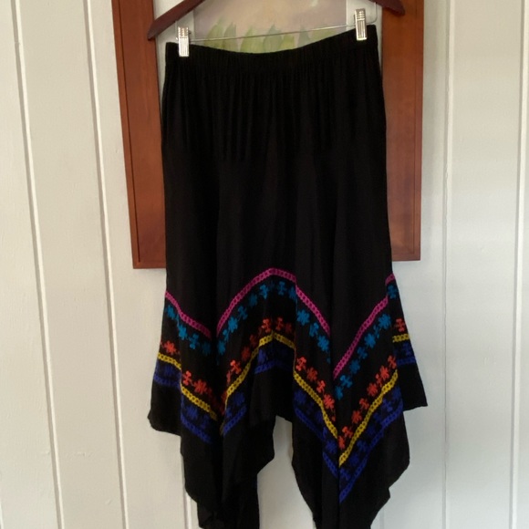 Axel Hazel Black Embroidered Hi-lo Boho Skirt M - Picture 2 of 6